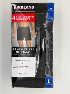 Kirkland Signature Mens Boxer Brief Supima Cotton Lrg 3 Pack Black